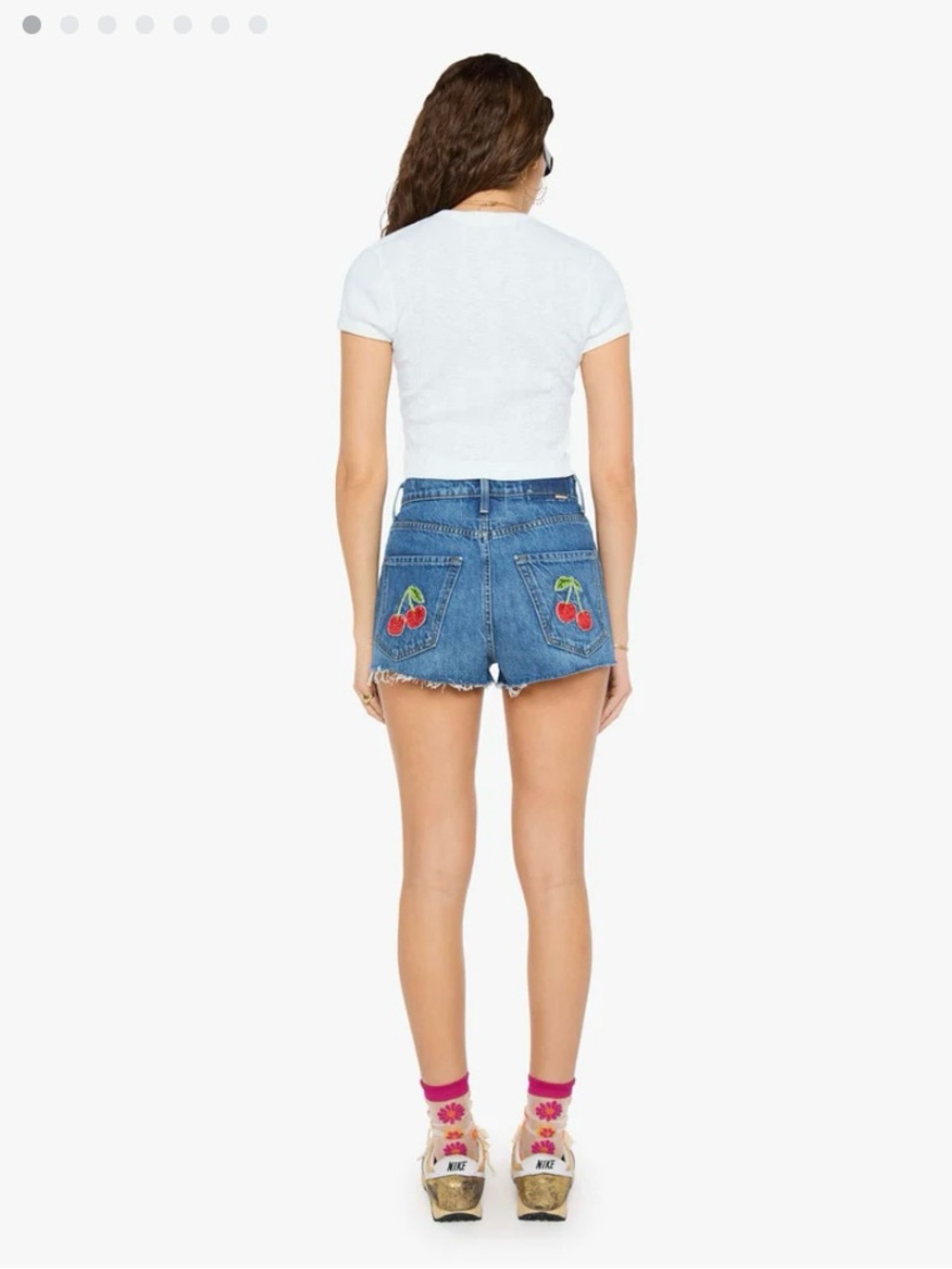 Mother Denim  Tune UP Fray High-Rise Denim Cherry Patch Women’s Shorts - Blue